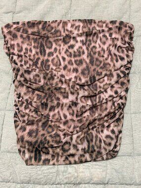 Anthropologie Pink Leopard Print Ruched Strapless Top Size Large NWT 💕